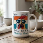 Funny Chicken Lover for Dad Birthday Gift from Kids, Father's Day Gift Mug Farmhouse Dad Mug, Personalized Rooster Coffee Cup
