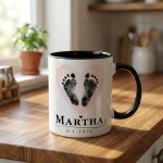 Personalized Name Birth Date Newborn Keepsake Coffee Cup Baby Shower Memorial Present For Parents Keepsake Custom Baby Footprint Mug Gift