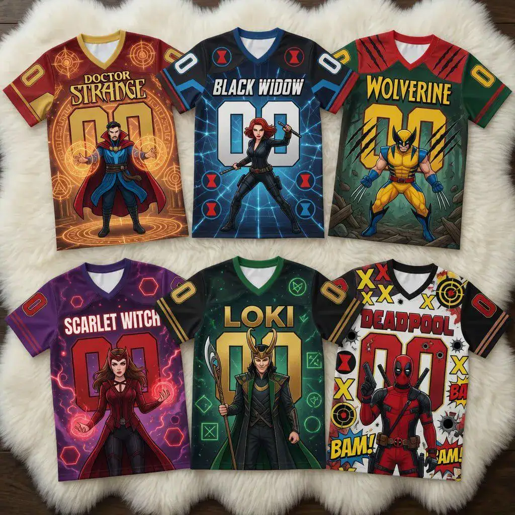 Superhero Football Jersey, Comic Character Sports Shirt, Custom Graphic Team Tee, Hero Fan Gift Jersey