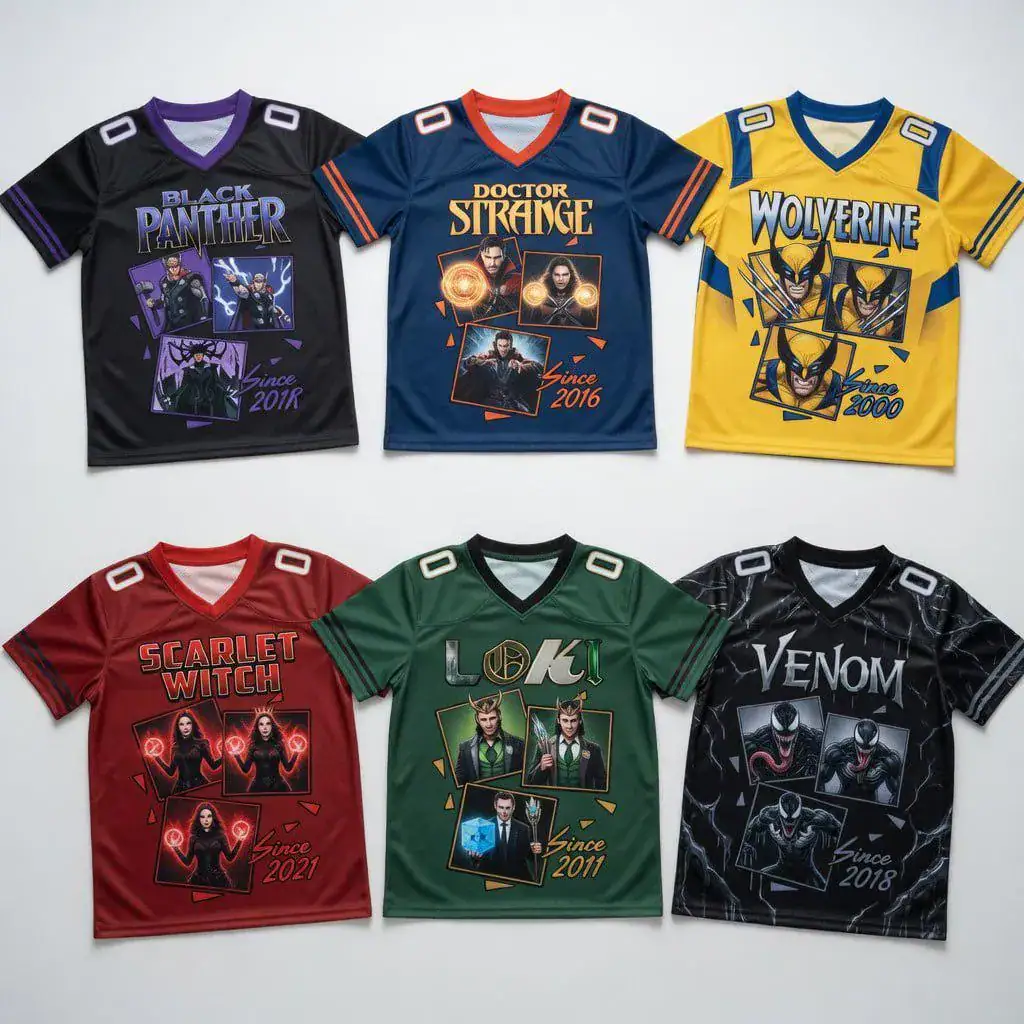 Superhero Football Jersey, Comic Hero Sports Shirt, Custom Graphic Team Tee, Fan Gift Jersey