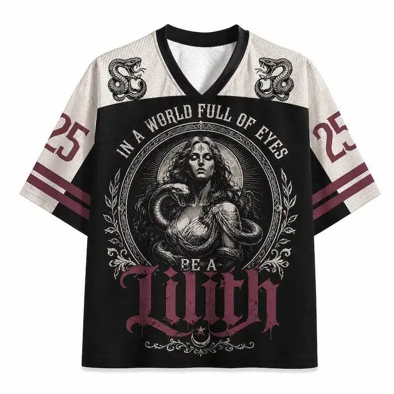 Lilith Serpent Football Jersey | Gothic Snake Sports Shirt | Dark Feminine Streetwear Jersey | Occult Aesthetic Graphic Tee