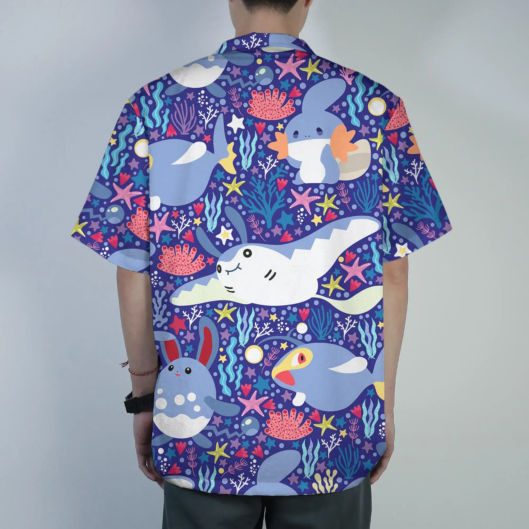 Mudkip Mantyke Hawaiian Shirt Tropical Ocean Button Up Shirt Cute Sea Life Summer Beach Outfit Matching Set Unisex Mudkip Shirt Gifts - Image 3