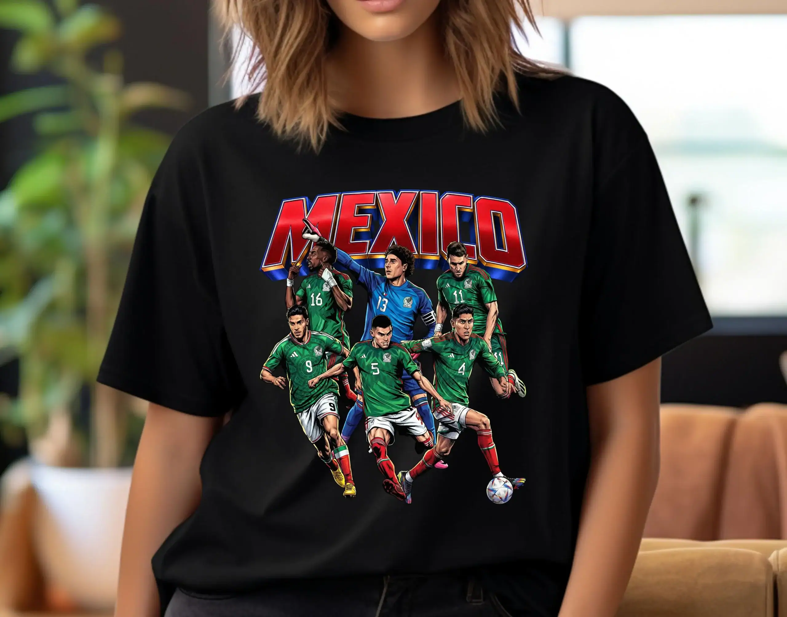 Football Player T-Shirt Design: Mexico Comic Image Graphic Tee