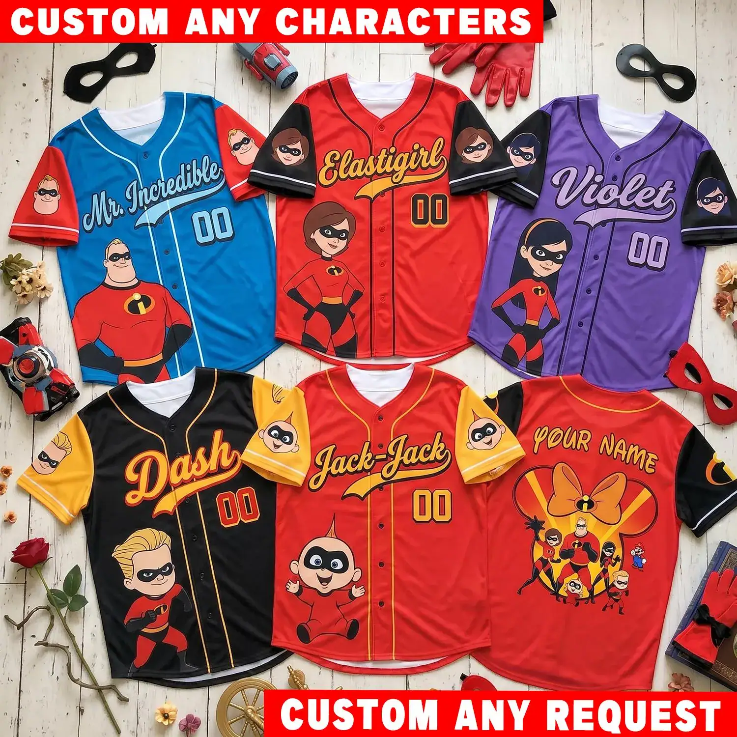 The Incredibles DN Baseball Jersey Custom Name, Mr Incredible Elastigirl Violet Dash Jack Jack Shirt, DN Family Gift