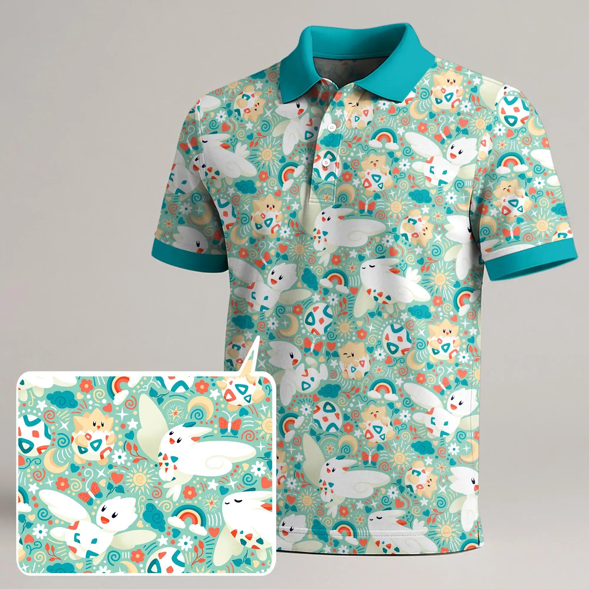 Togepi Togekiss Polo Shirt Cute Kawaii Egg Pattern Polo Shirt Funny Pastel Summer Shirt Togepi Shirt Gifts