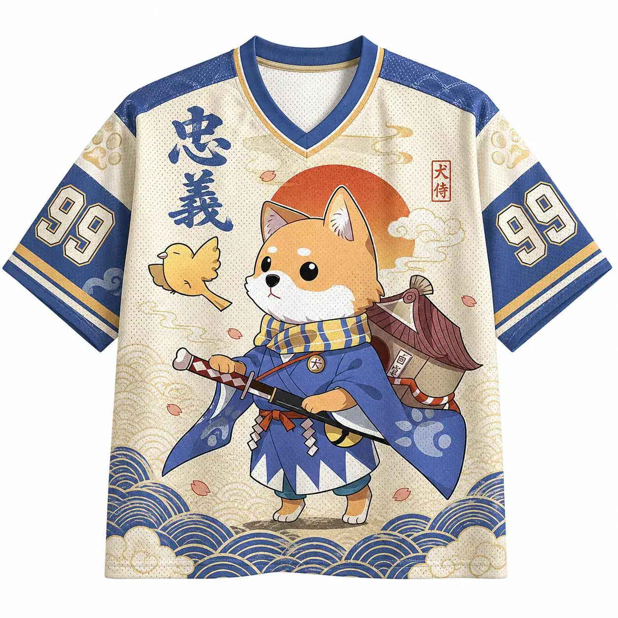 Samurai Shiba Inu Jersey – Japanese Warrior Dog Anime V-Neck Shirt