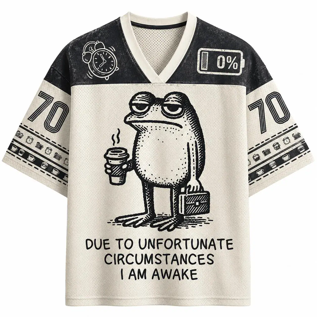 Sleepy Frog Coffee Meme Jersey Shirt, Funny Exhausted Frog Graphic Tee, Introvert Humor Football Jersey, Oversized Lazy Morning Shirt
