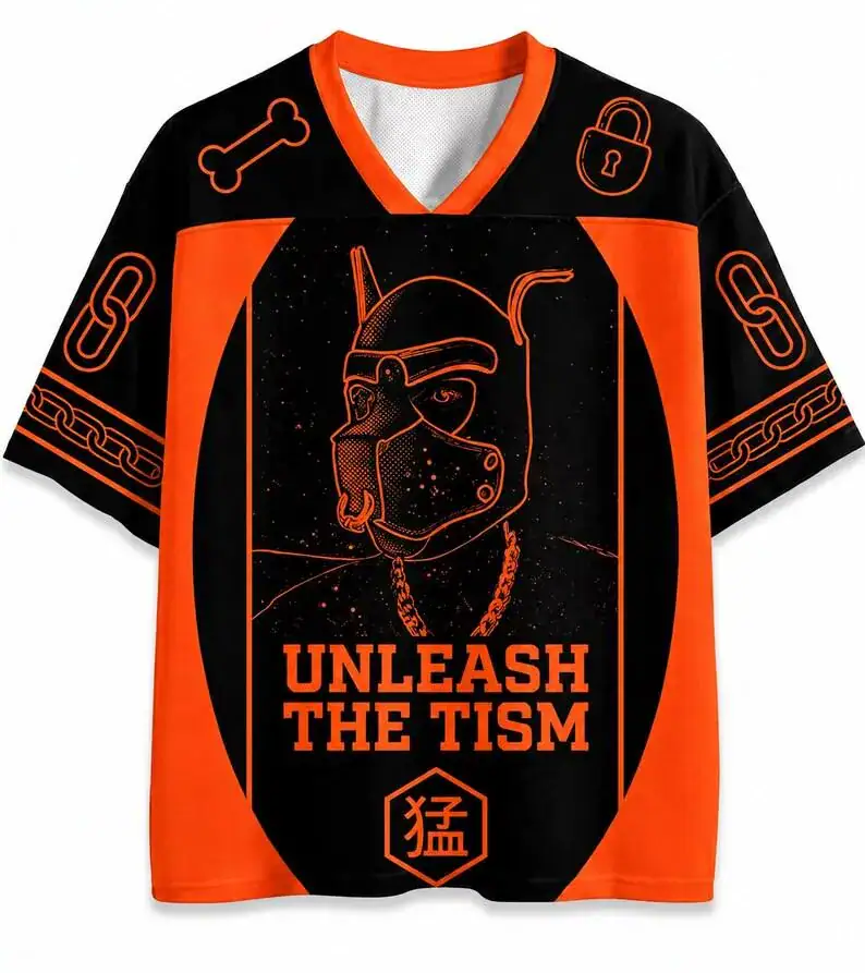 Unleash The Tism Jersey Shirt, Neurodiversity Pride Graphic Tee, Autism Awareness Sports Jersey, Bold Orange and Black Unisex Shirt