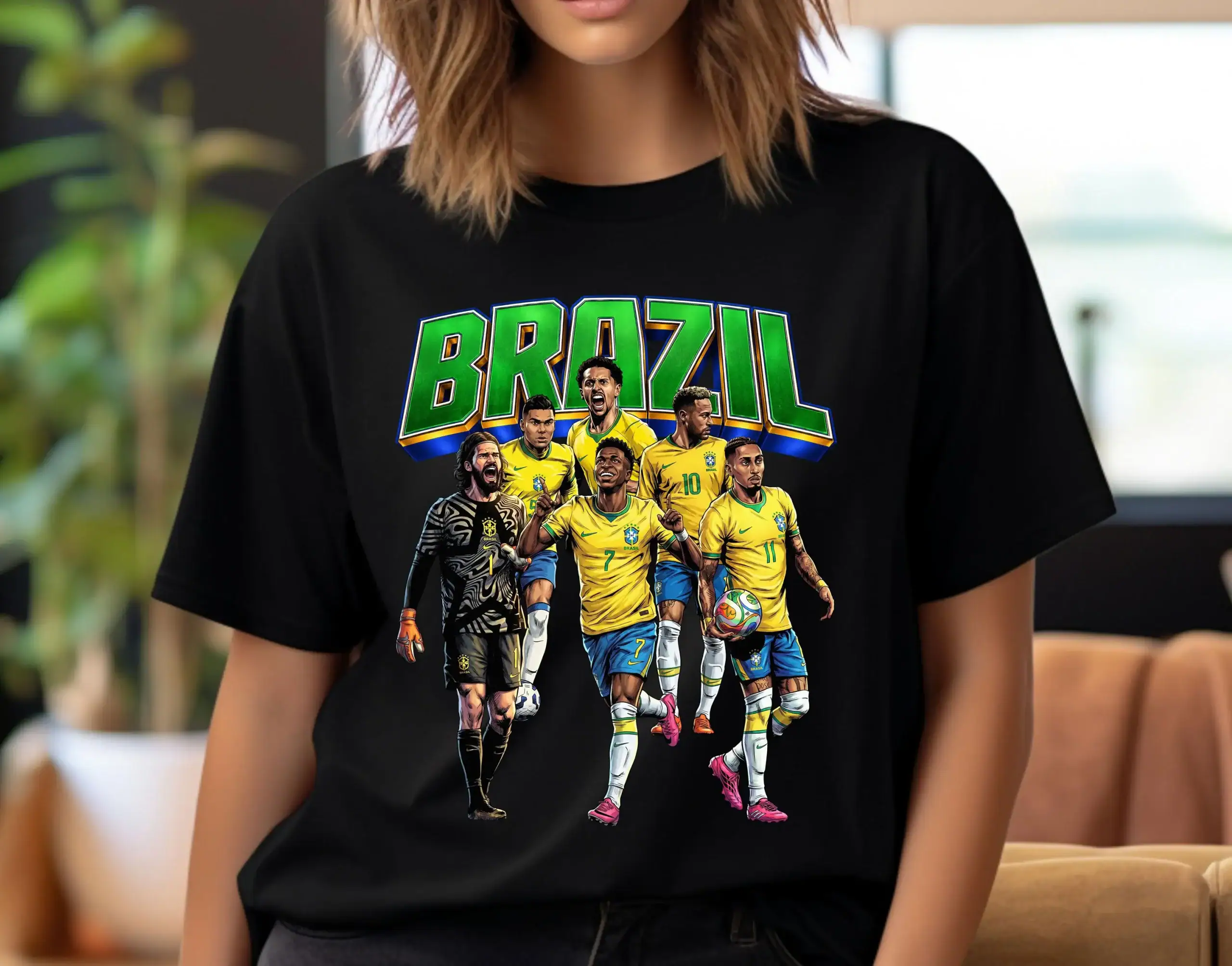 Football Player T-Shirt Design: Brazil Football Comic Graphic Tee