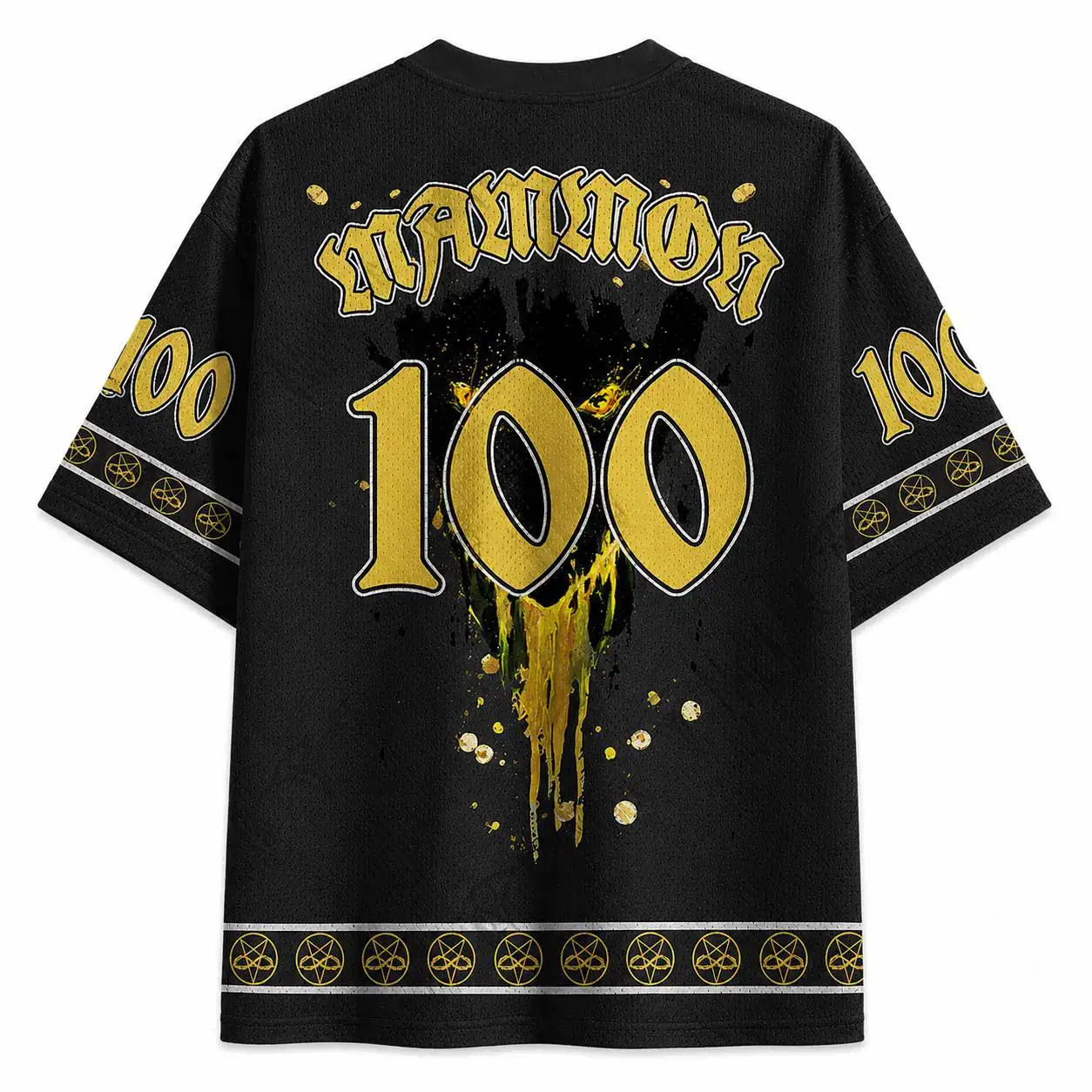 In Gold We Trust Demon Football Jersey, Dark Fantasy Gothic Sports Shirt, Occult Streetwear Tee, Horror Monster Athletic Jersey - Image 2
