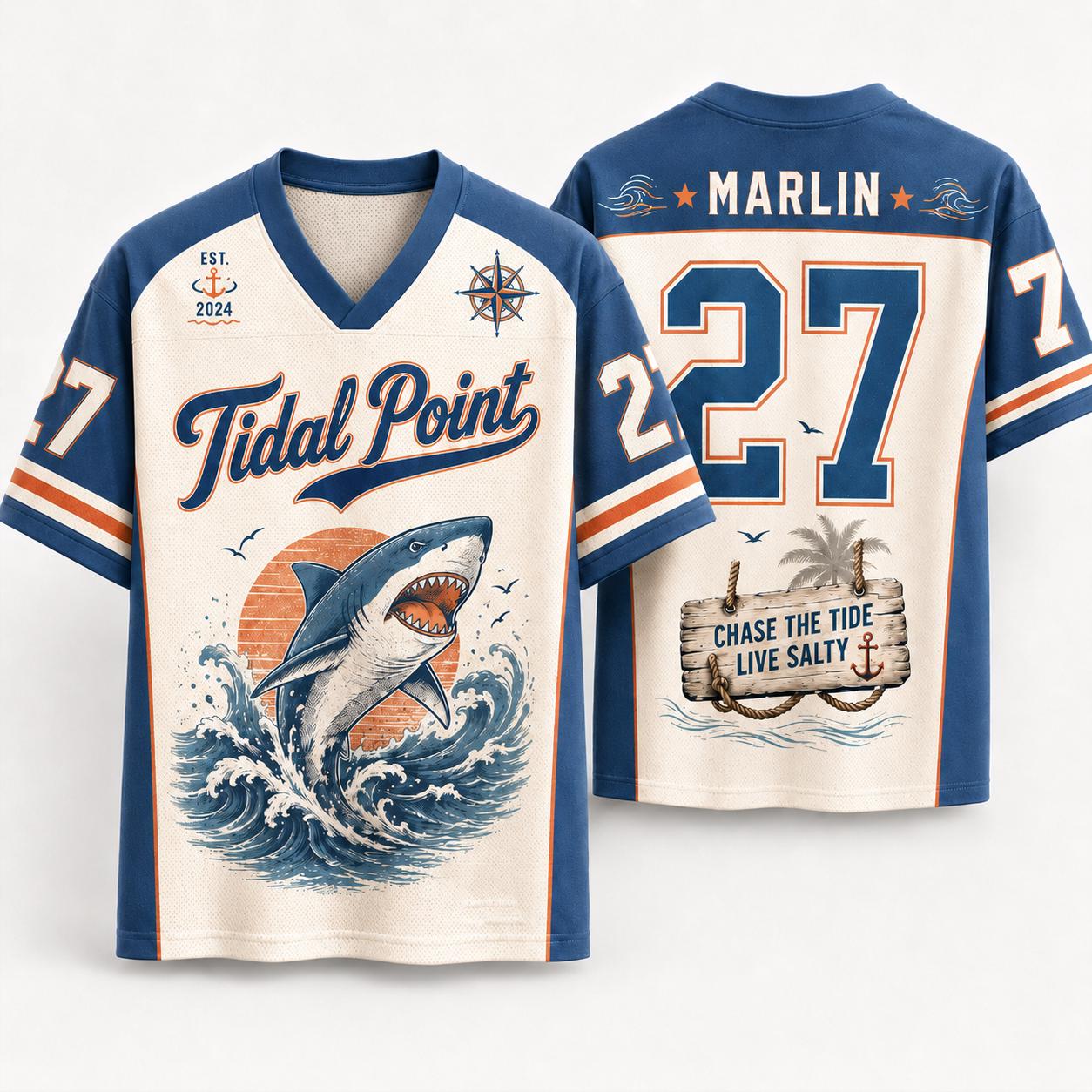 Shark Jersey Shirt, Tidal Point Marlin Tee, Ocean Fishing Sports Jersey Gift