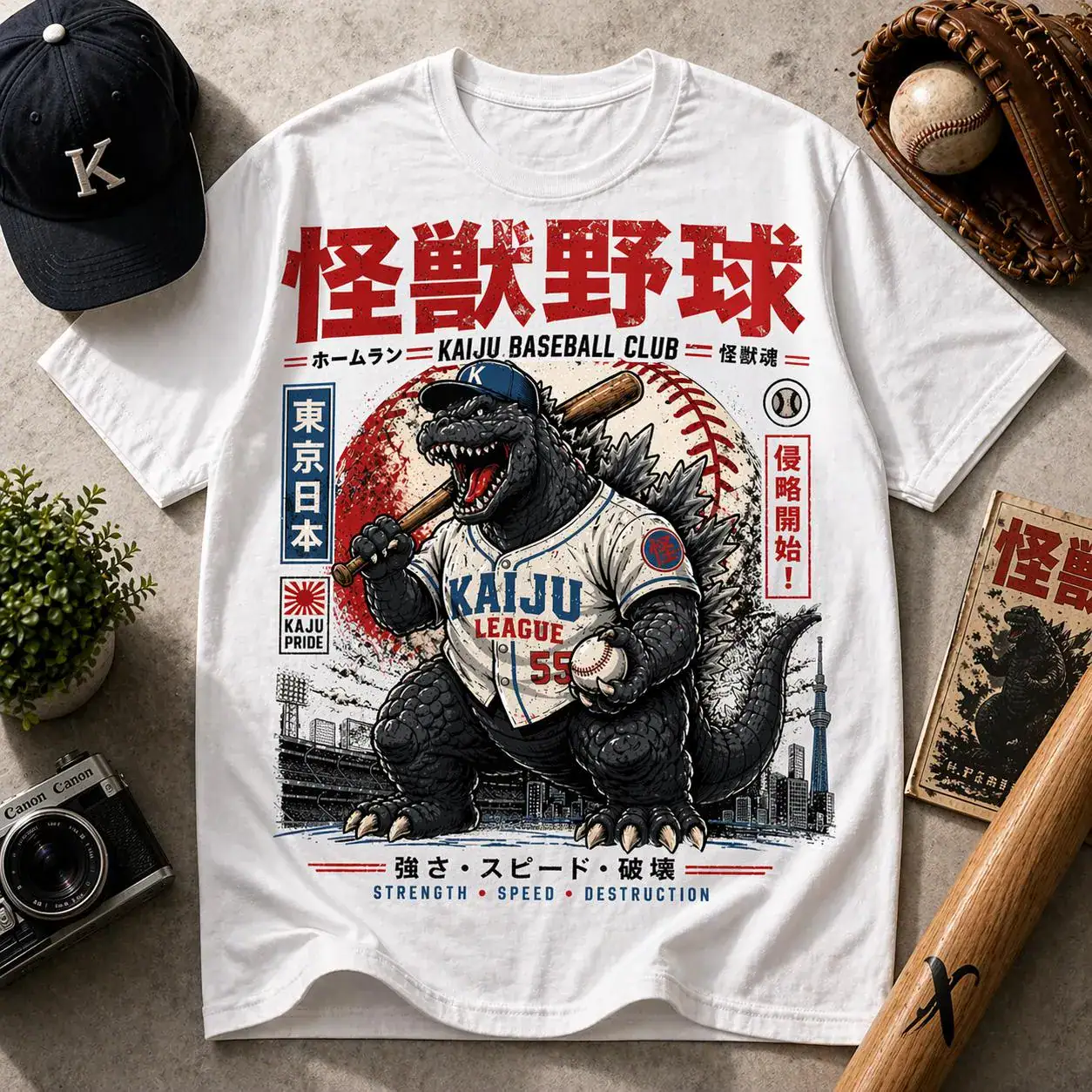 Kaiju Baseball Club Shirt – Japanese Monster Baseball Tee, Retro Anime Kaiju Graphic T-Shirt, Vintage Tokyo Baseball Fan Gift