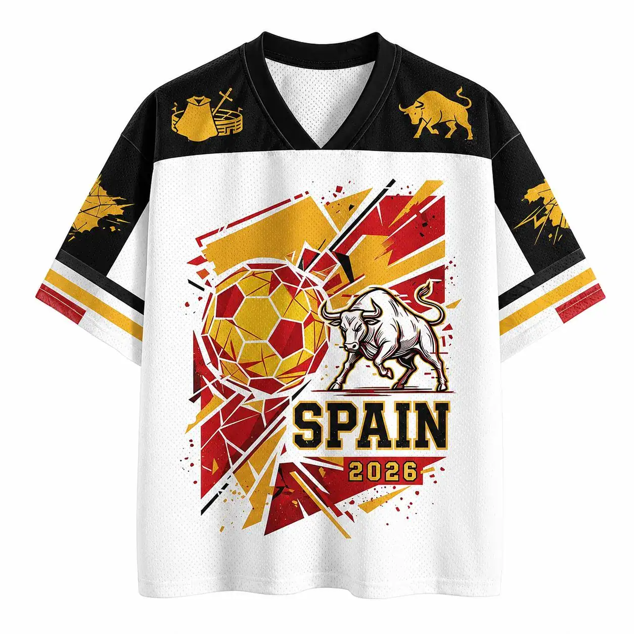 Spain 2026 Soccer Jersey – Spain Football Fan Shirt, Bull Soccer Graphic Jersey, Retro Sports Streetwear Tee