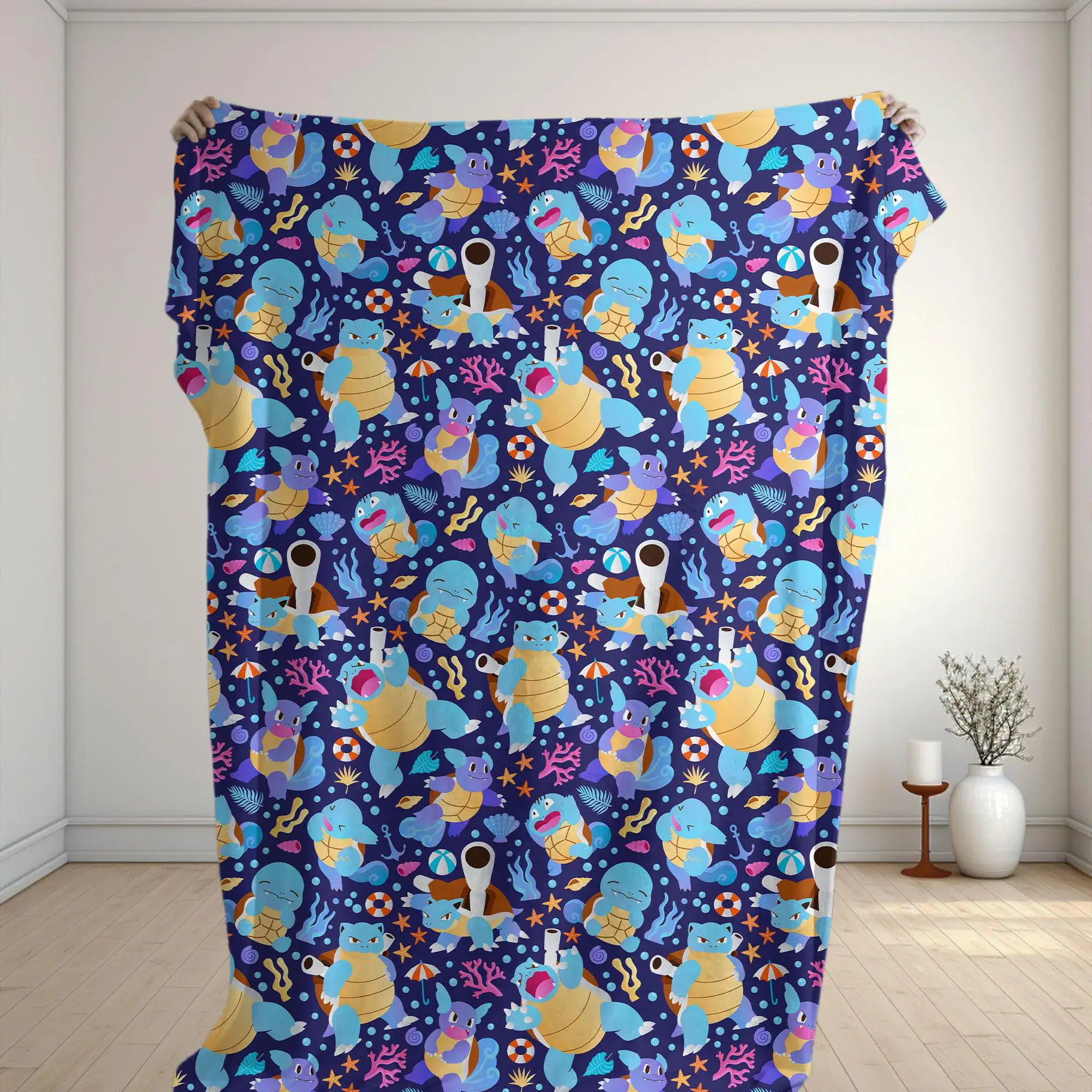 Squirtle Blastoise Fleece Blanket Cute Ocean Turtle Cozy Throw Blanket Funny Family Baby Blanket Christmas Home Decor Squirtle Blanket Gifts