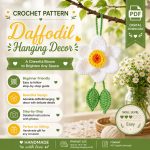 Daffodil Hanging Car Charm Crochet Pattern PDF, Car Mirror Decor, Rear View Mirror Ornament, Floral Car Accessory Digital Download