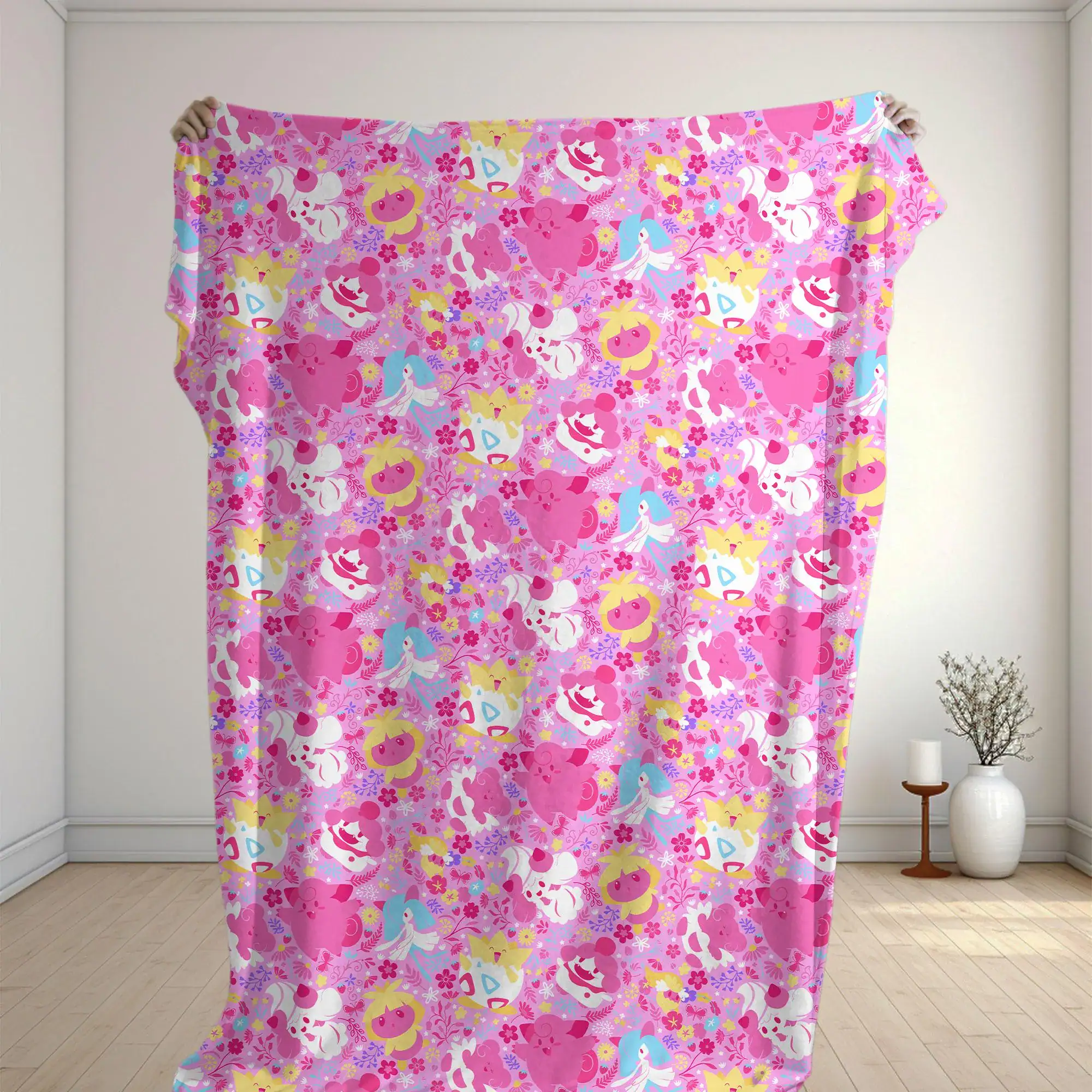 Togepi Clefairy Fleece Blanket Pink Fairy Pattern Cozy Throw Blanket Funny Family Baby Blanket Christmas Home Decor Togepi Blanket Gifts