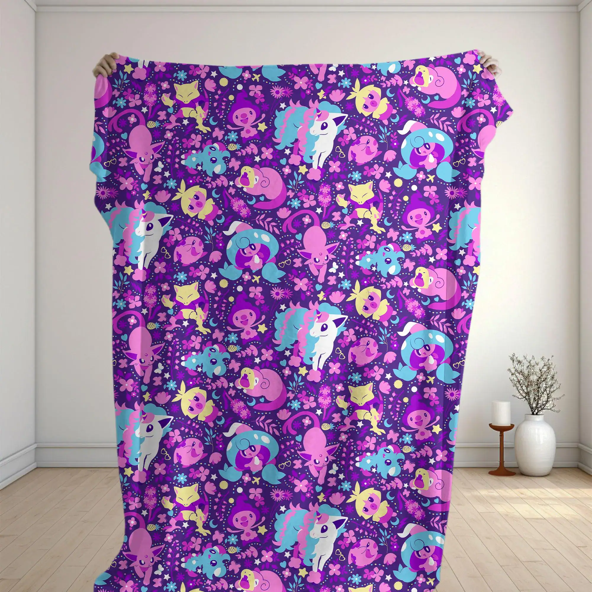 Espeon Slowpoke Fleece Blanket Cute Dreamy Pastel Cozy Throw Blanket Funny Family Baby Blanket Christmas Home Decor Espeon Blanket Gifts