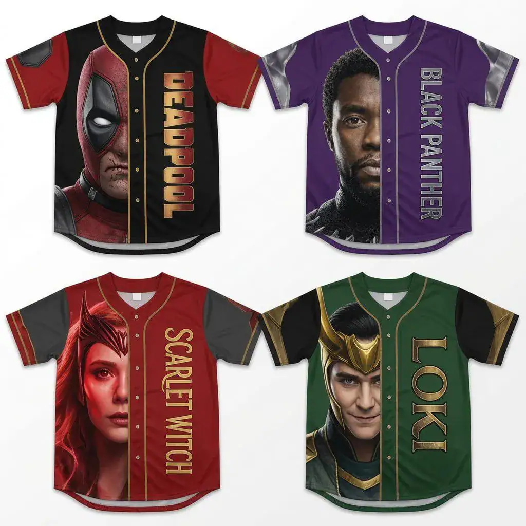 Custom Comic Hero Baseball Jersey, Personalized Button Down Fan Shirt, Kids Youth Adult Cosplay Sports Gift