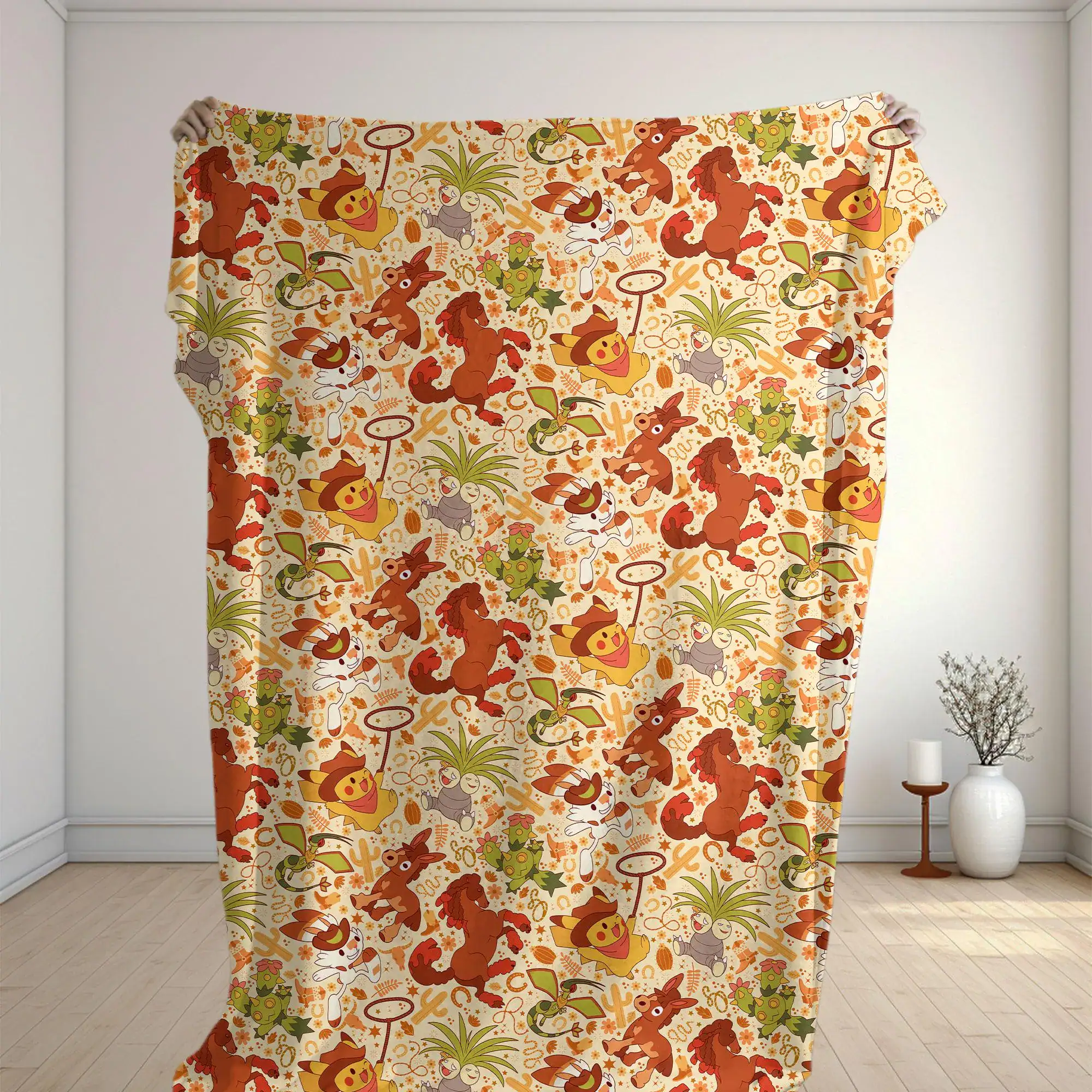 Pikachu Scorbunny Fleece Blanket Cute Western Cowboy Cozy Throw Blanket Funny Family Baby Blanket Christmas Home Decor Pikachu Blanket Gifts
