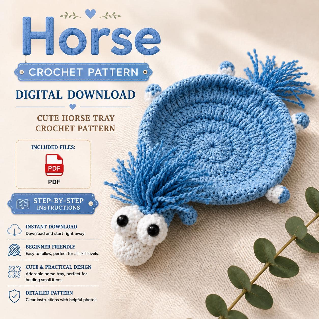 il_fullxfull.8172220819_gv5r.jpg Horse Crochet Basket Pattern PDF, Amigurumi Horse Storage Basket, Nursery Organizer Crochet Tutorial, Digital Download - Image 1