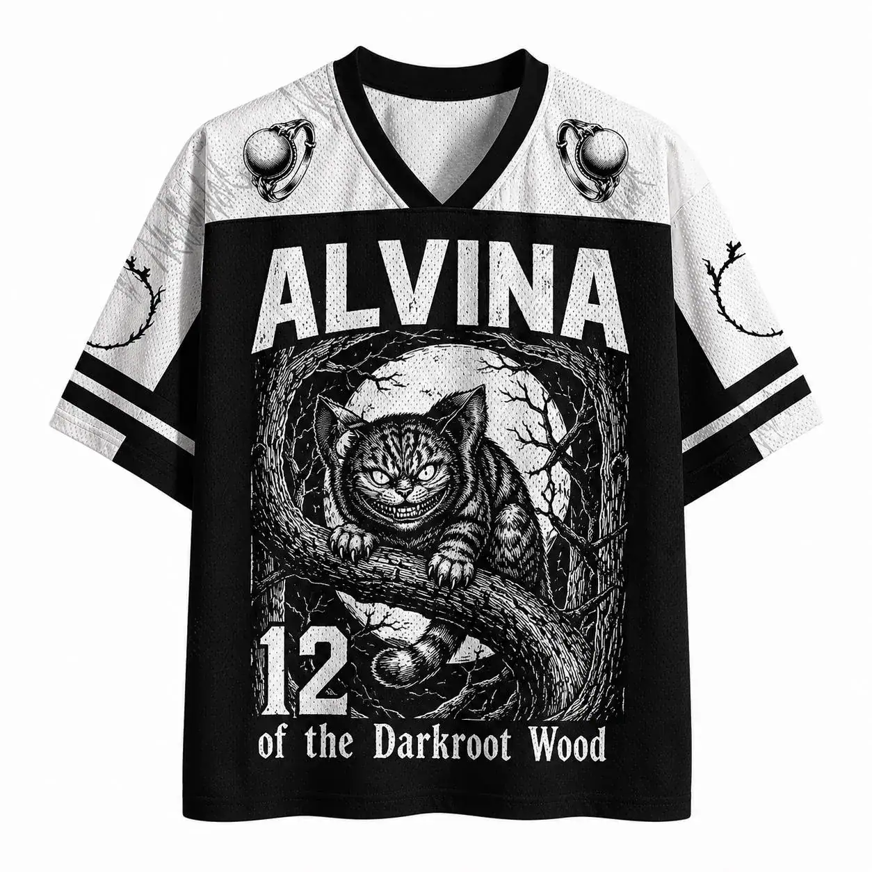 Customizable Forest Cat Jersey, Gothic Baseball Shirt, Dark Fantasy Graphic Tee