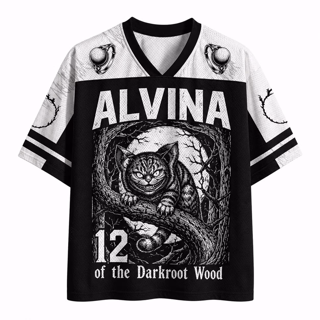 Customizable Forest Cat Jersey, Gothic Baseball Shirt, Dark Fantasy Graphic Tee
