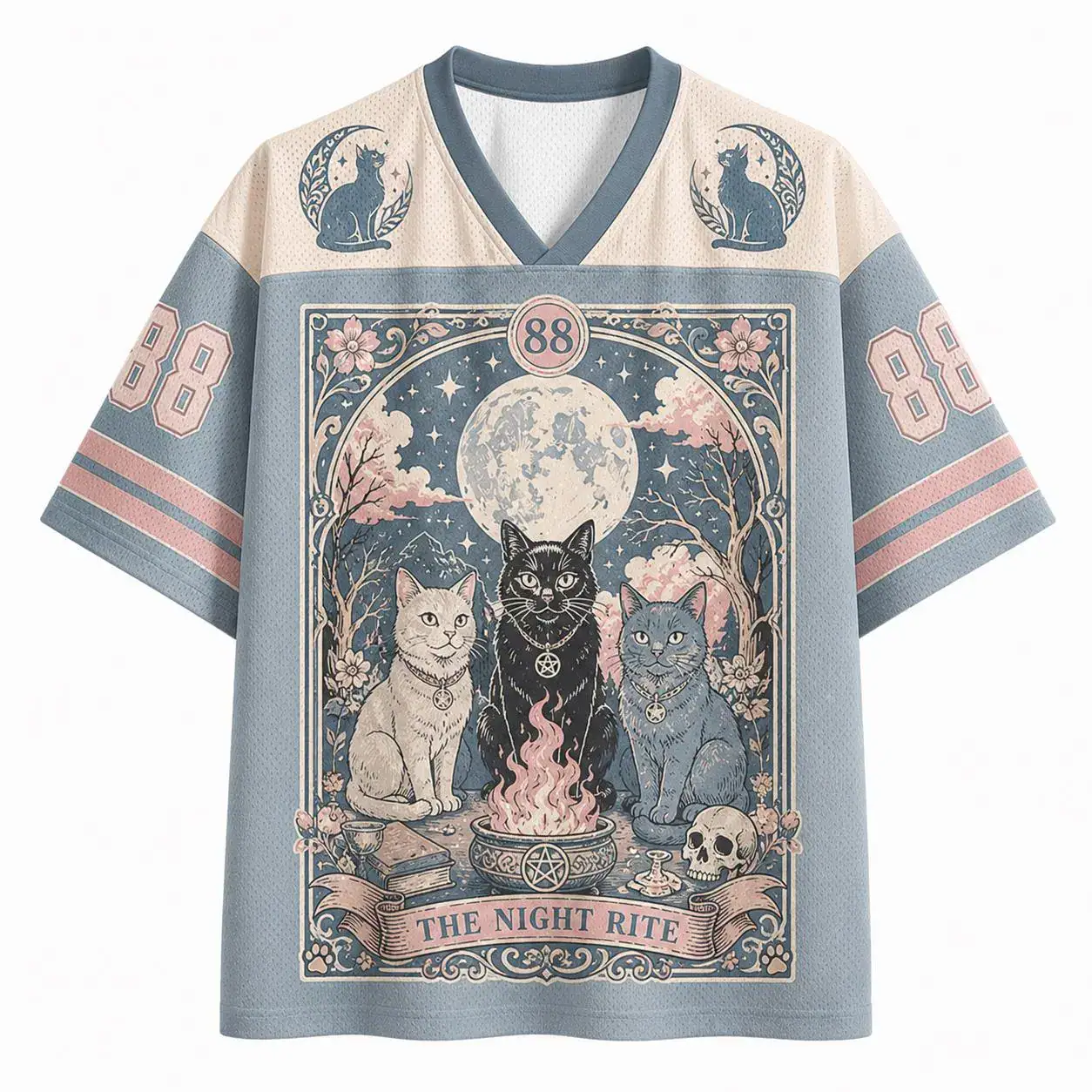 Pastel Gothic Cat Jersey, Witchy Black Cat Graphic Tee, Unisex Baseball Shirt