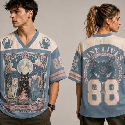 Pastel Gothic Cat Jersey, Witchy Black Cat Graphic Tee, Unisex Baseball Shirt - Image 3