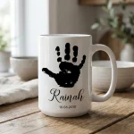 Personalized Baby Handprint Mug, Custom Newborn Keepsake Gift, Baby Footprint Mug, New Mom Grandma Present