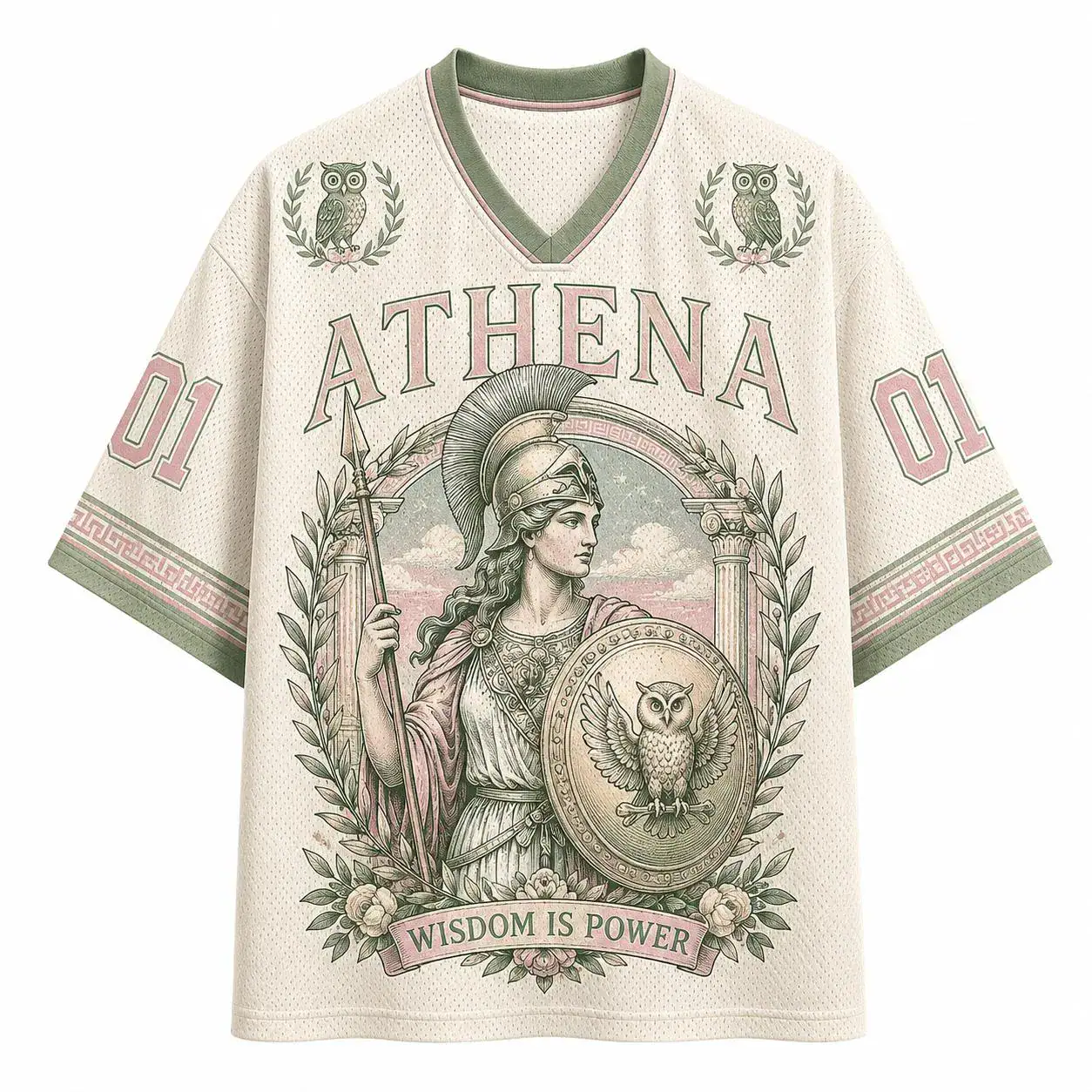 Athena Goddess Jersey, Greek Mythology Baseball Shirt, Pastel Owl Graphic Tee, Unisex Vintage Gift