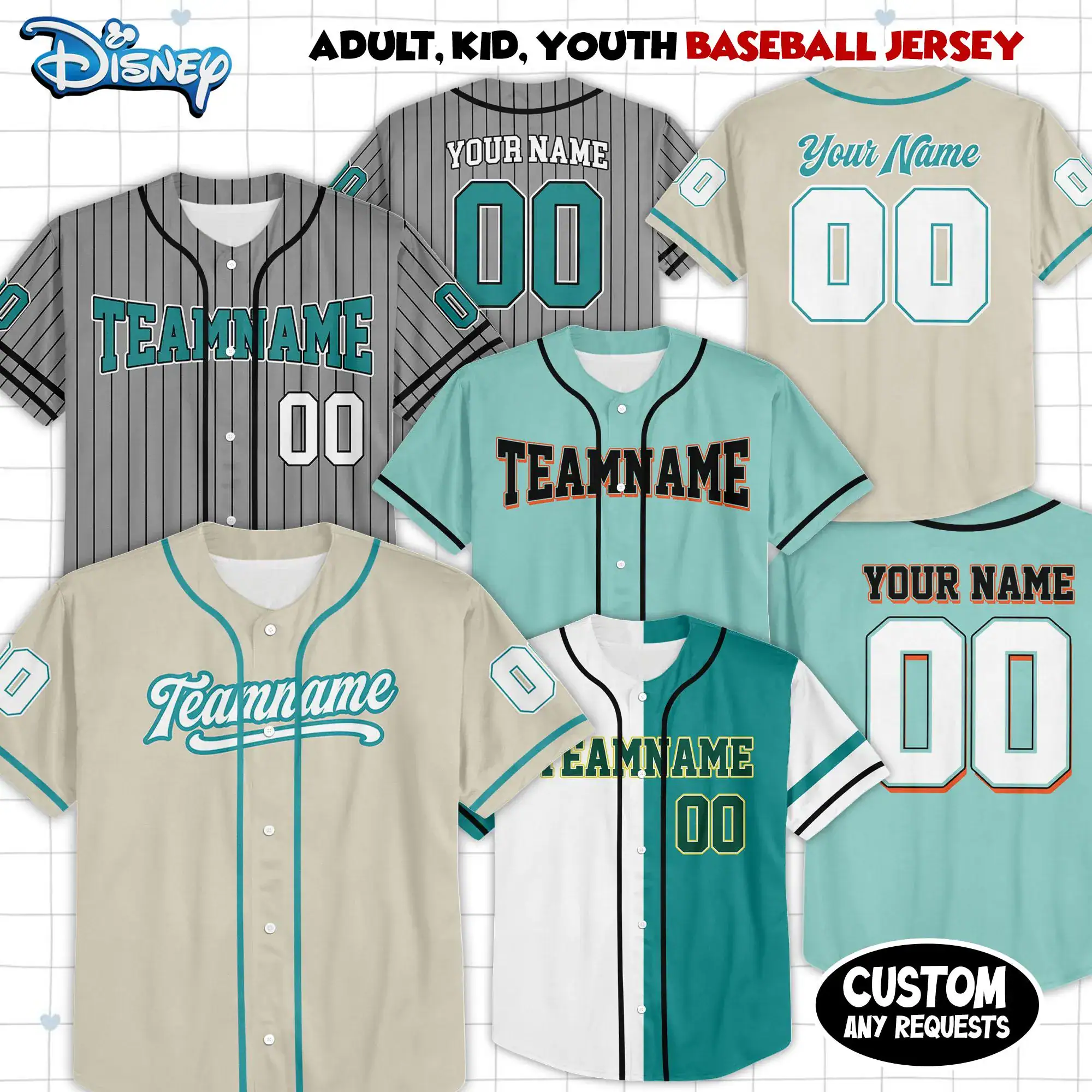 Custom Mint Baseball Jersey, Personalized Name and Number Team Uniform, Matching Sports Shirt, Mint Family Game Day Baseball Outfit