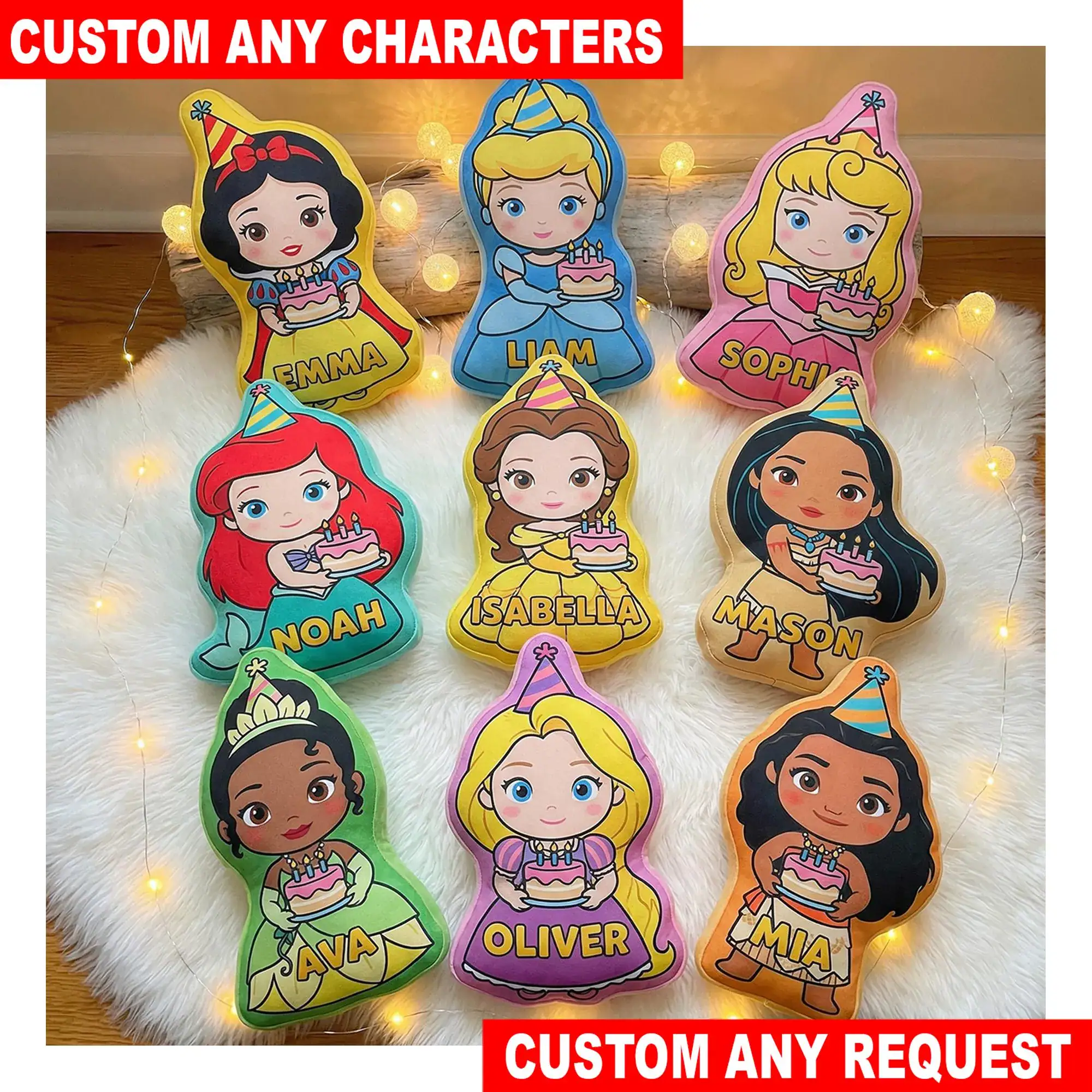 Personalized DN Princess Birthday Pillow, Custom Princess Character Pillow, Custom Name Plush Cushion, Birthday Gift for Girls
