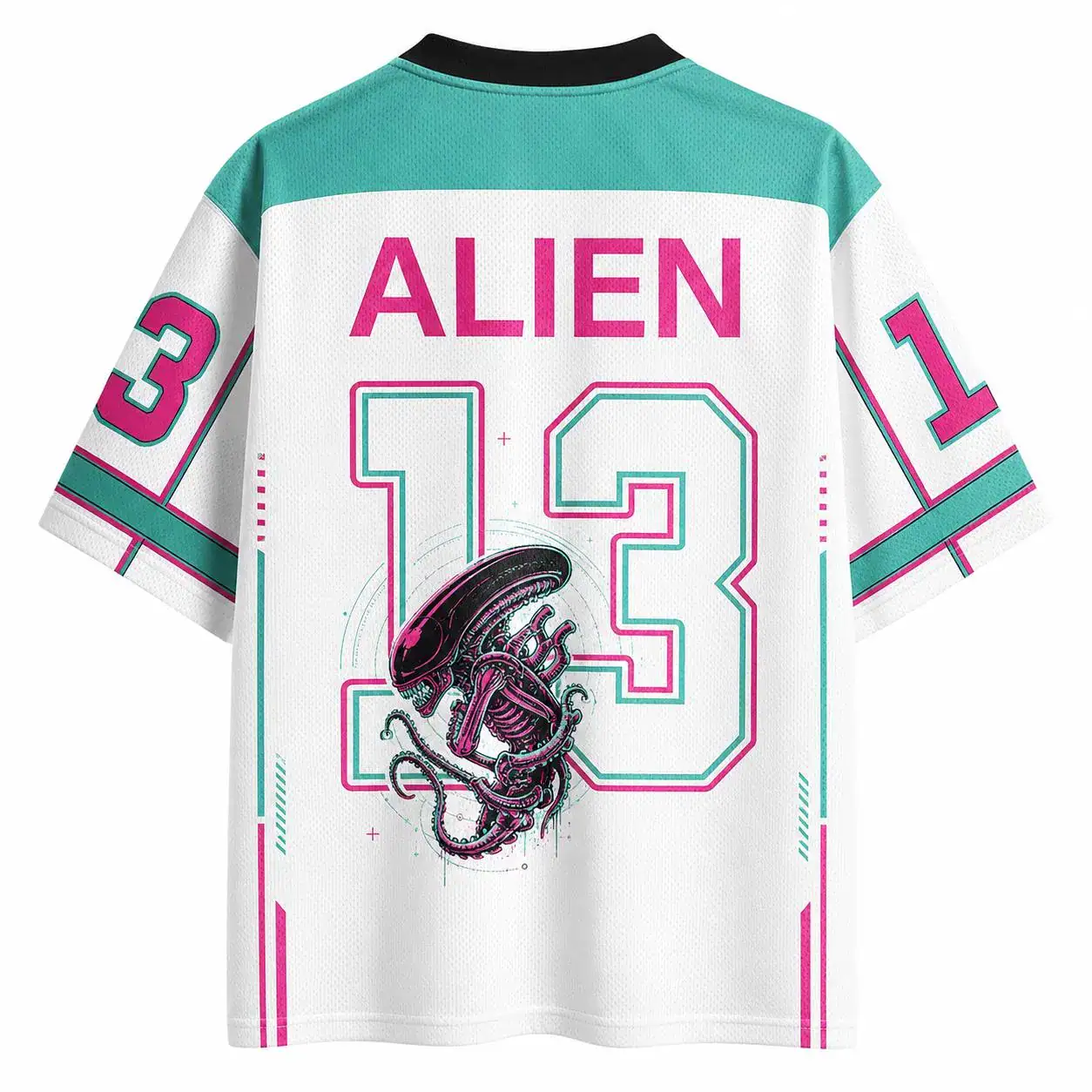 Retro Space Monster Football Jersey | Neon Sci-Fi Creature Jersey Shirt | Cyberpunk Alien Sports Tee - Image 2