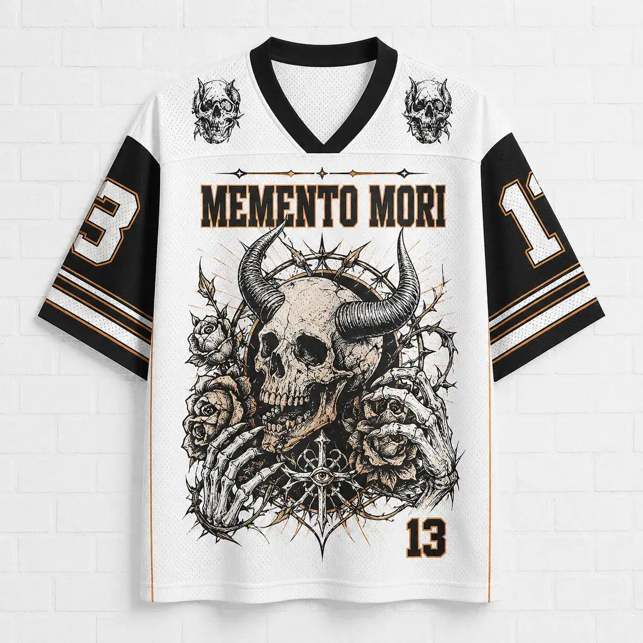 Memento Mori Football Jersey | Gothic Skull Jersey Shirt | Dark Academia Sports Tee | Alternative Gothic Apparel