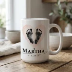 Personalized Name Birth Date Newborn Keepsake Coffee Cup Baby Shower Memorial Present For Parents Keepsake Custom Baby Footprint Mug Gift - Image 2