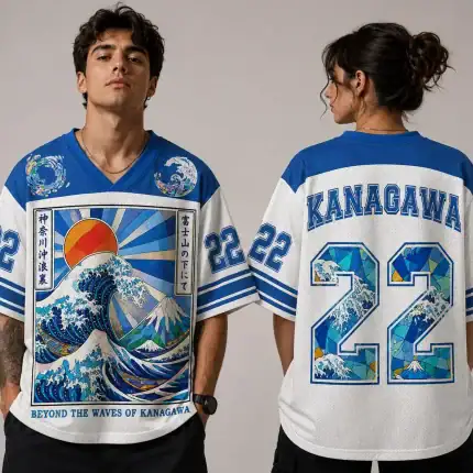 Kanagawa Wave Baseball Jersey | Japanese Art Sports Shirt | Ukiyo-e Unisex Tee - Image 3