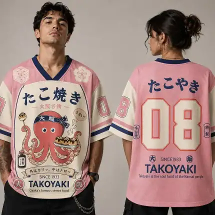 Takoyaki Octopus Baseball Jersey | Osaka Street Food Graphic Sports Shirt (Customizable) - Image 3