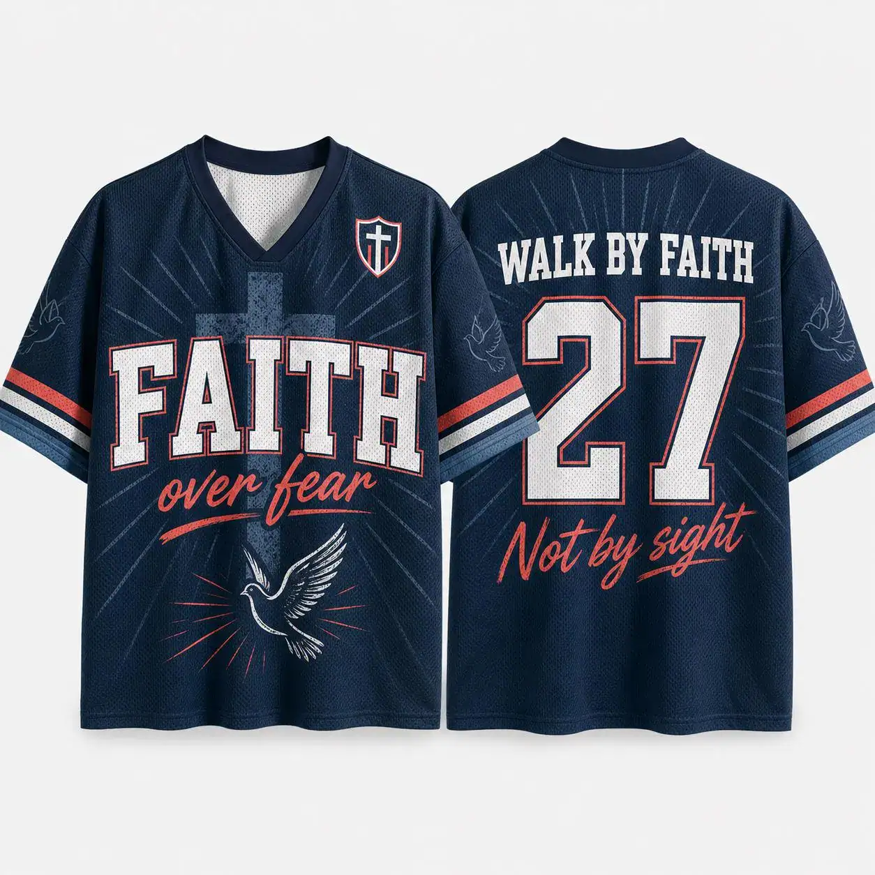 Faith Over Fear Jersey, Christian Mesh Football Shirt, Walk By Faith Apparel, Religious Streetwear, Faith Based Gift For Men