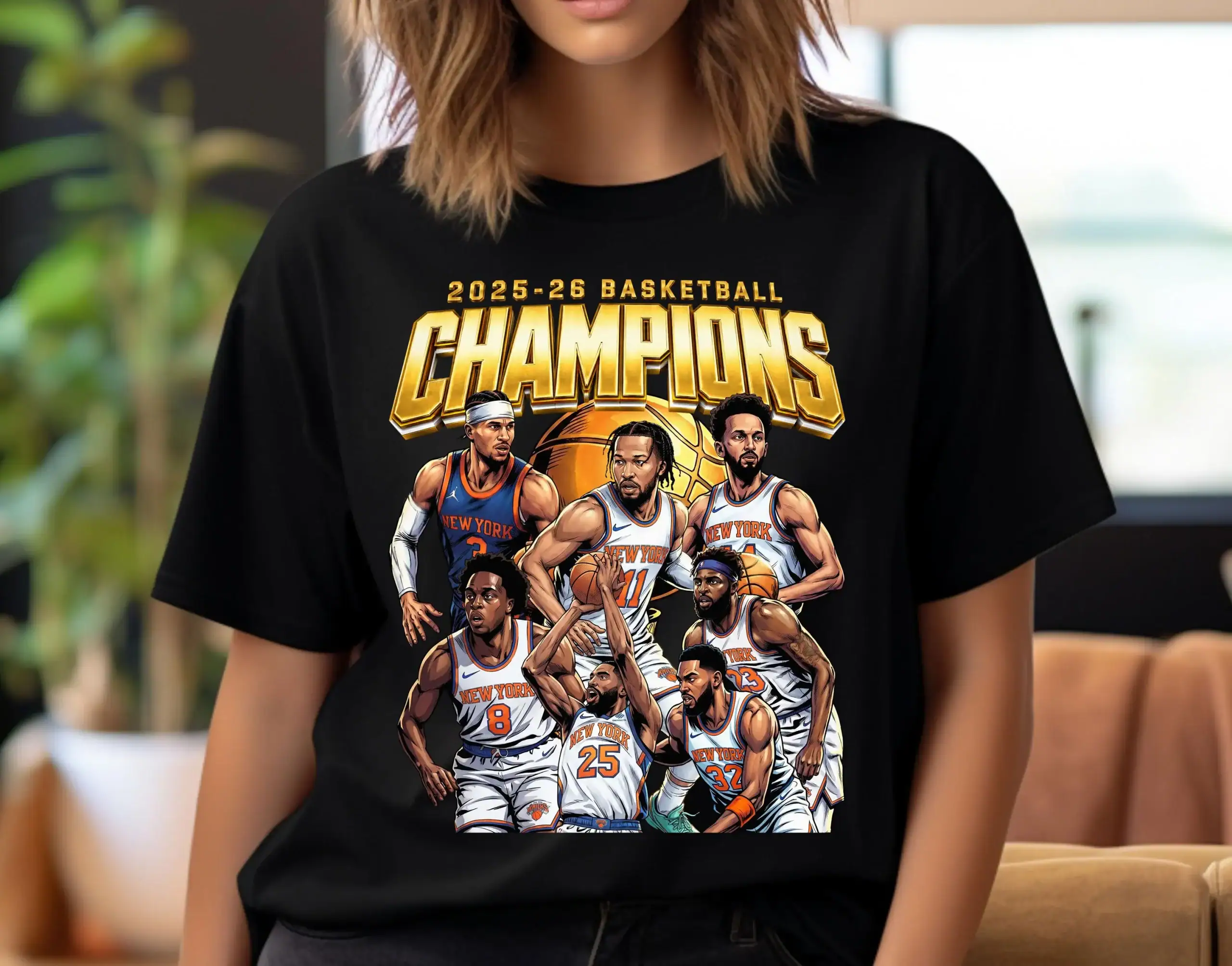 Basketball Players T-Shirt Design: New York 2026 Champions Comic Graphic Design