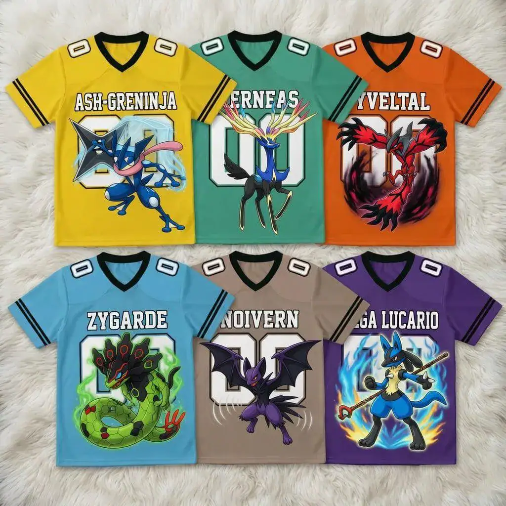 Custom PKM Anime Monster Football Jersey, Legendary Game Character Sports Shirt, Custom Graphic Team Tee, Gamer Fan Jersey
