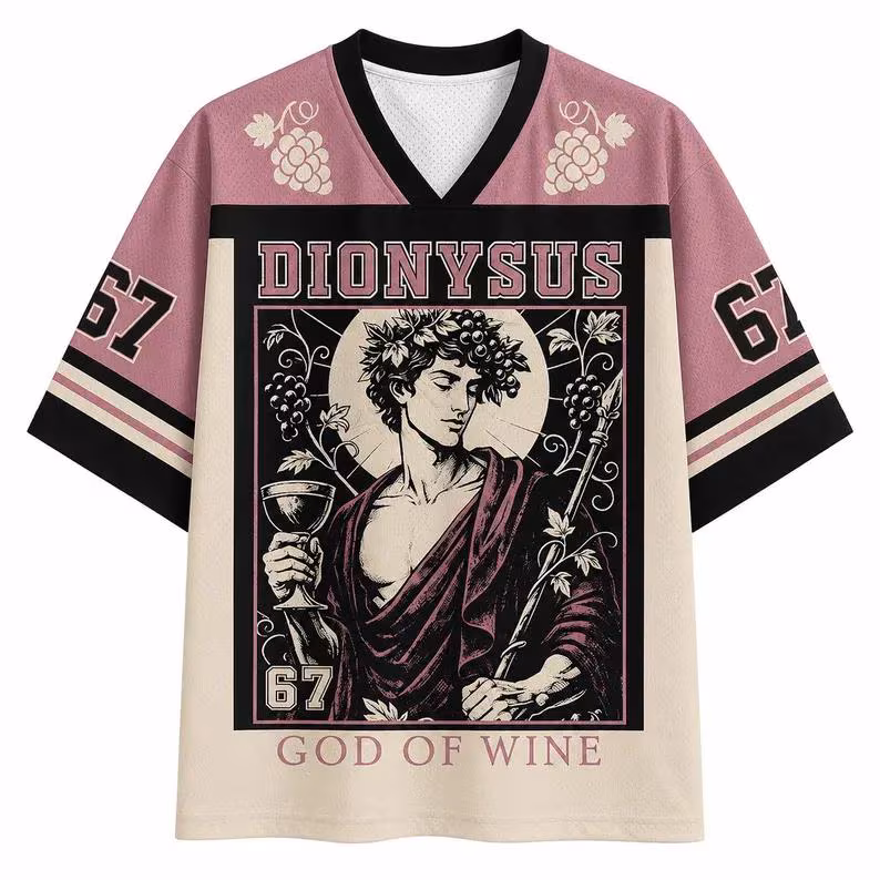 Dionysus God of Wine Vintage Football Jersey | Greek Mythology Sports Shirt | Aesthetic Dionysus Graphic Tee | Ancient Greek God Jersey
