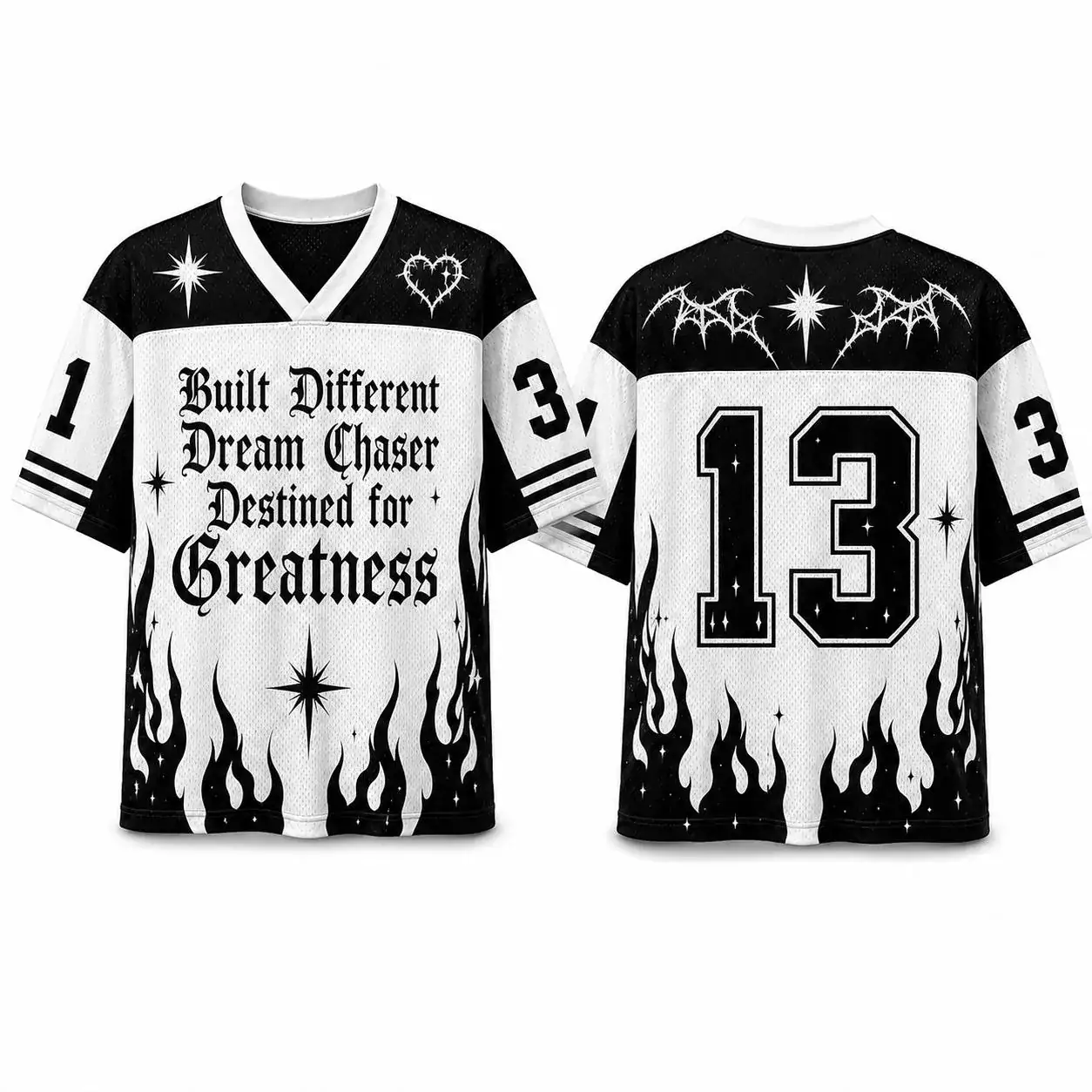 Built Different Jersey Shirt, Dream Chaser Sports Tee, Gothic Flame Streetwear Gift