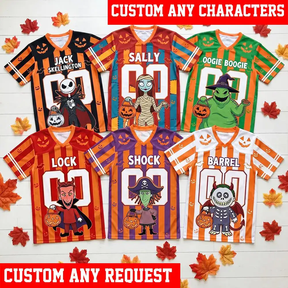 Nightmare Before Christmas Halloween Football Jersey, Jack Skellington Sally Oogie Boogie Shirt, Personalized Halloween Gift