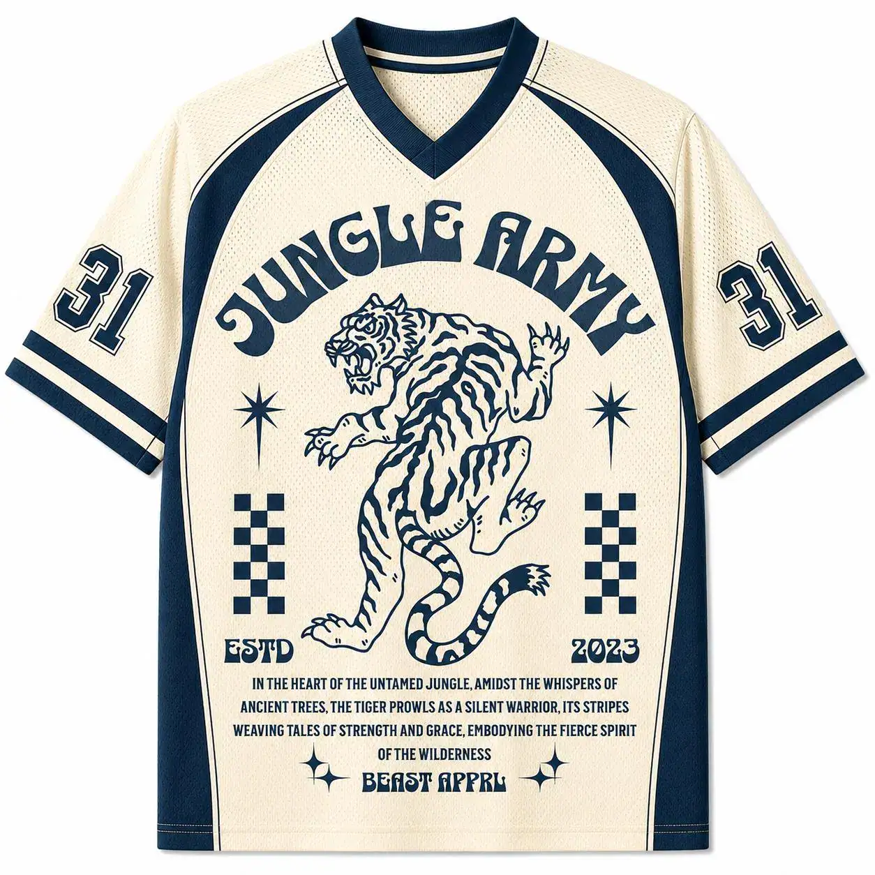 Jungle Army Tiger Jersey, Vintage Tiger Graphic Sports Shirt, Retro Athletic Mesh Jersey, Wildlife Streetwear Tee