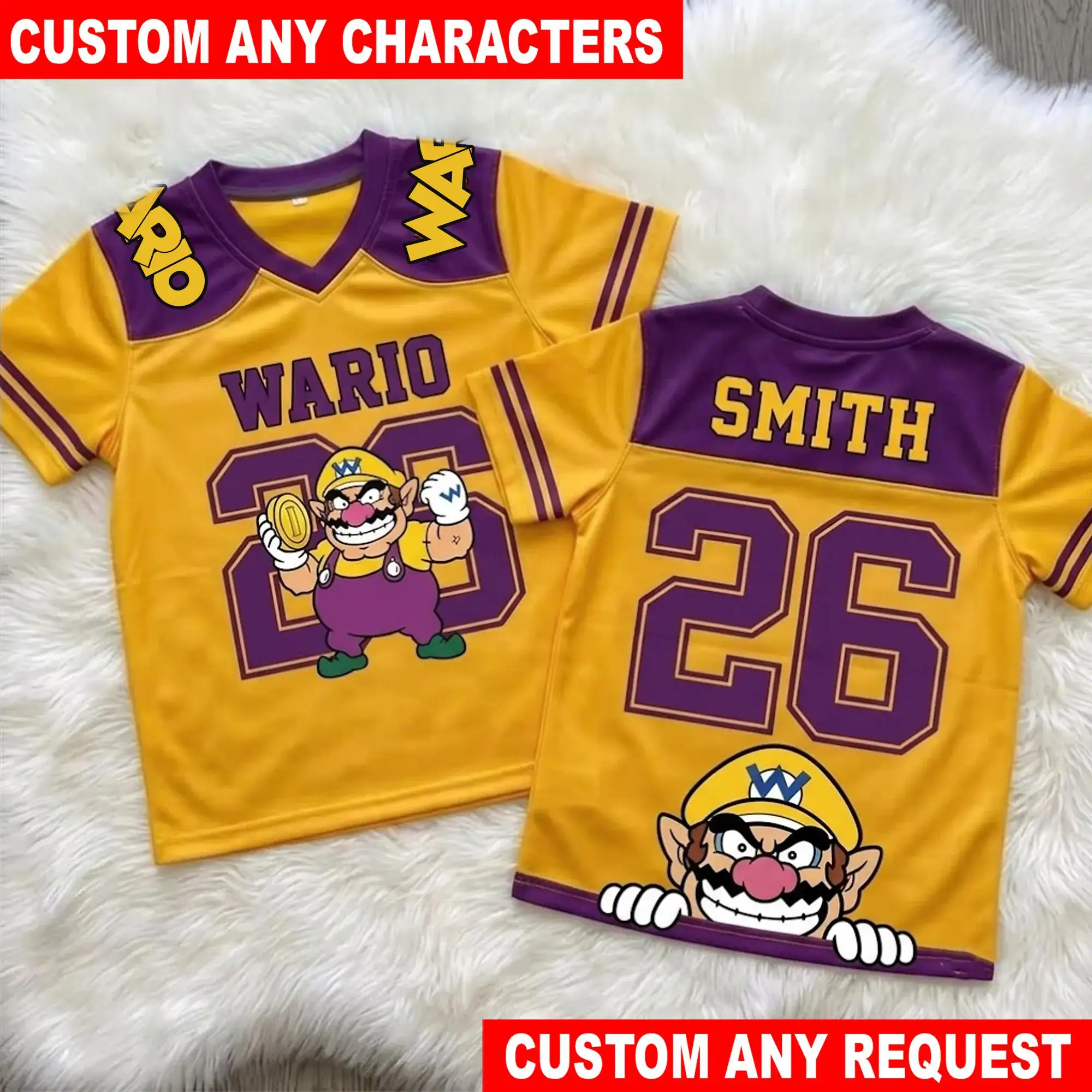 Custom Super Mario Wario Football Jersey, Personalized Mario Football Jersey, Custom Name Number Jersey, Gamer Gift For Kids, Sports Shirt