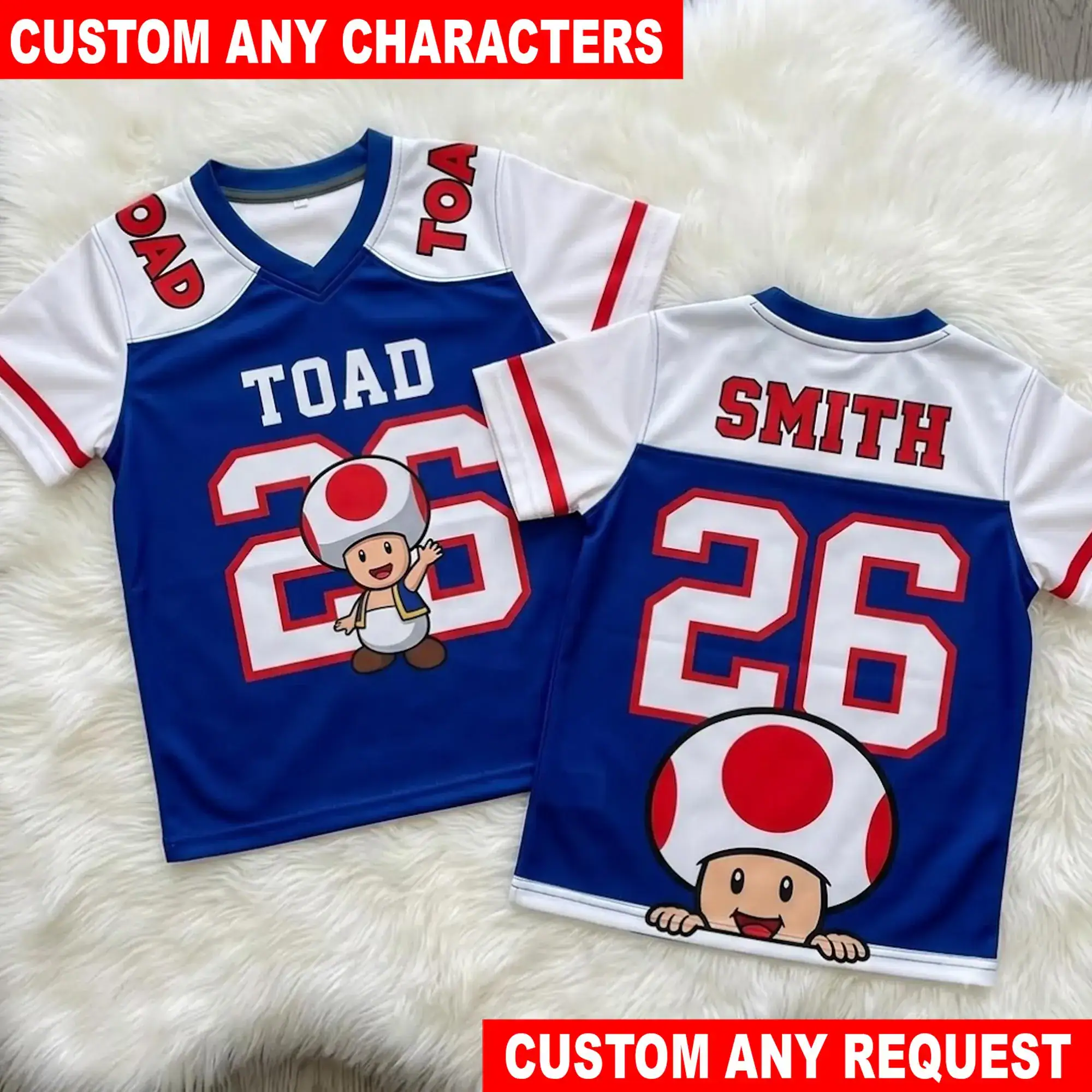 Custom Super Mario Toad Football Jersey, Personalized Mario Football Jersey, Custom Name Number Jersey, Gamer Gift For Kids, Sports Shirt