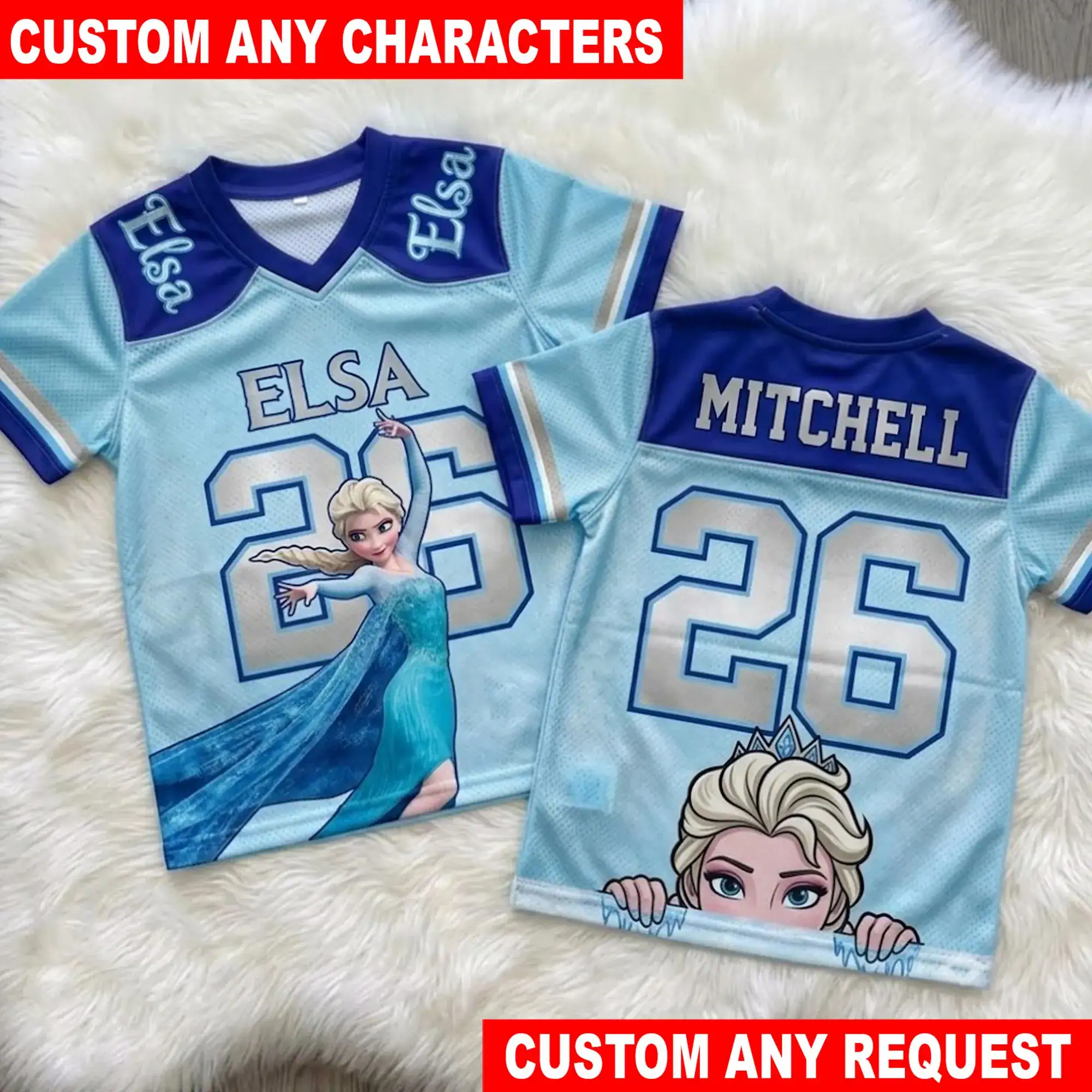 Custom DN Frozen Elsa Football Jersey, Personalized Elsa Jersey, Custom Name Number Football Shirt, Frozen Sports Jersey, Gift For Kids