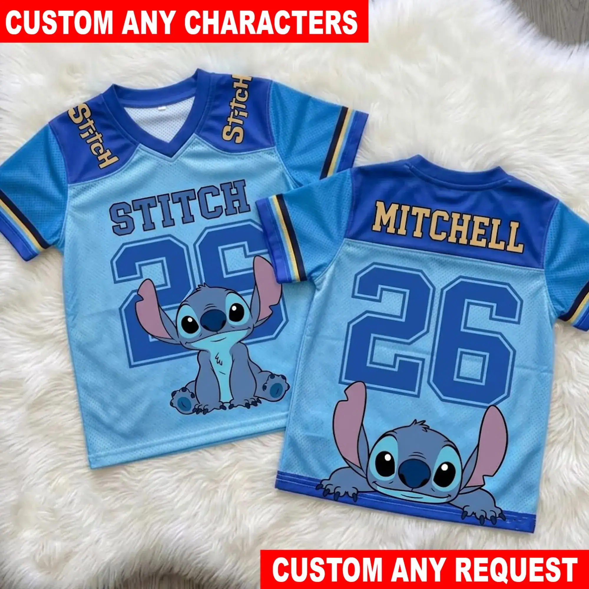 DN Stitch Football Jersey, Personalized Stitch Jersey, Custom Name Number Football Shirt, Lilo & Stitch Sports Jersey, Gift For Kids