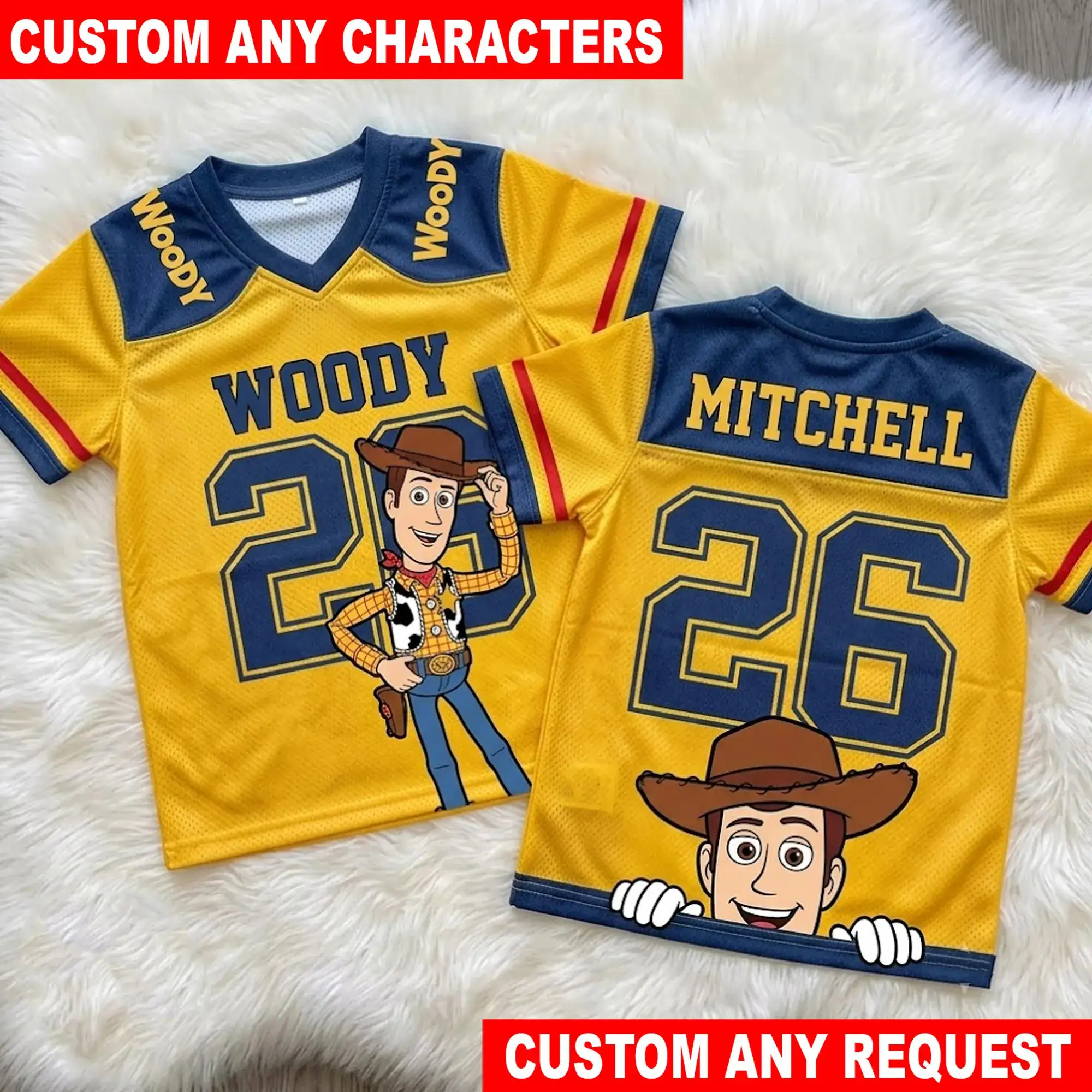 DN Toy Story Football Jersey, Personalized Woody Jersey, Custom Name Number Football, Toy Story Sports Jersey, Gift For Kids