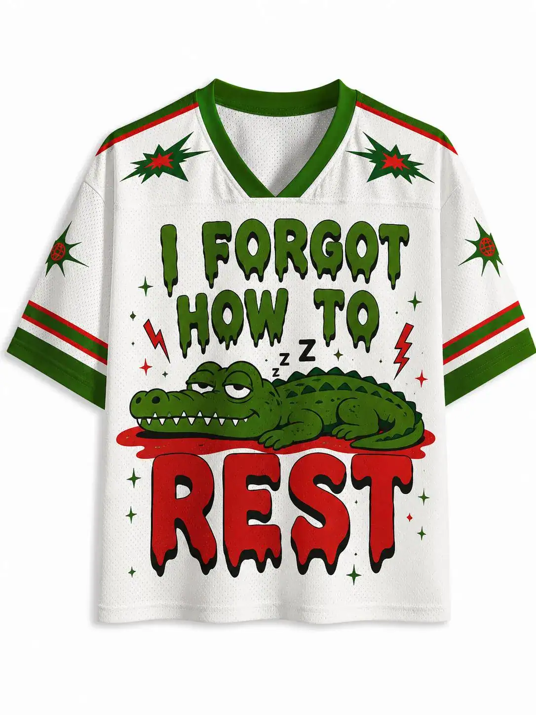 Funny Alligator Jersey Shirt, I Forgot How to Rest Graphic Tee, Cute Sleeping Crocodile Unisex Sports Jersey Funny Alligator Jersey Shirt, I Forgot How to Rest Graphic Tee, Cute Sleeping Crocodile Unisex Sports Jersey - Image 1